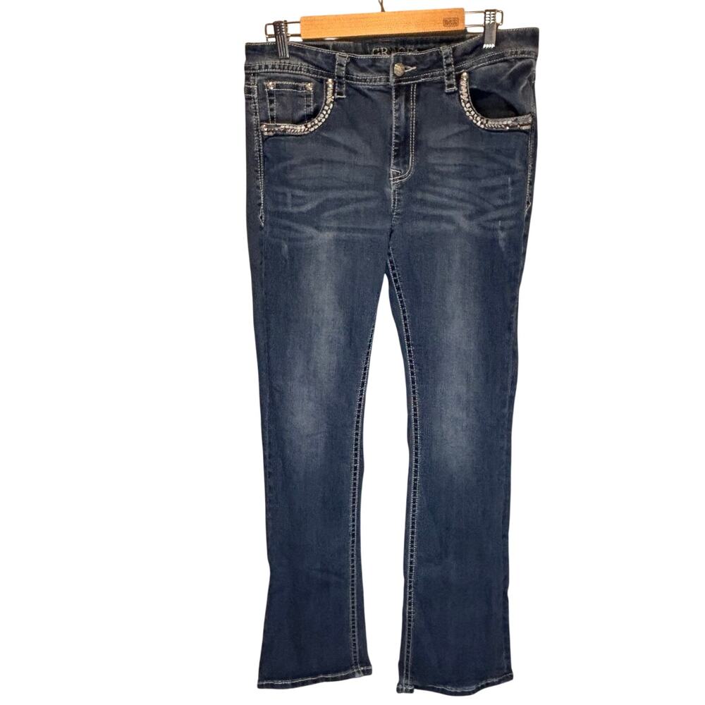 Grace in LA Embroidered Boot Cut Jeans - size 32